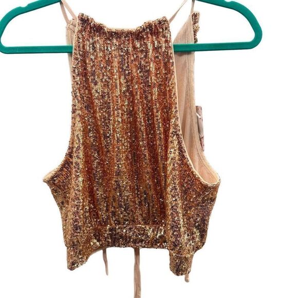Free People LIGHTS OUT SEQUIN HALTER TOP IN NEUTRAL COMBO - Picture 1 of 8